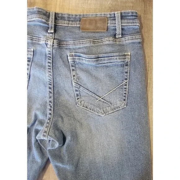 BKE Jake Straight Jeans Mens 36x32 Blue Denim Stretch Western Whiskered Cowboy - Picture 10 of 12